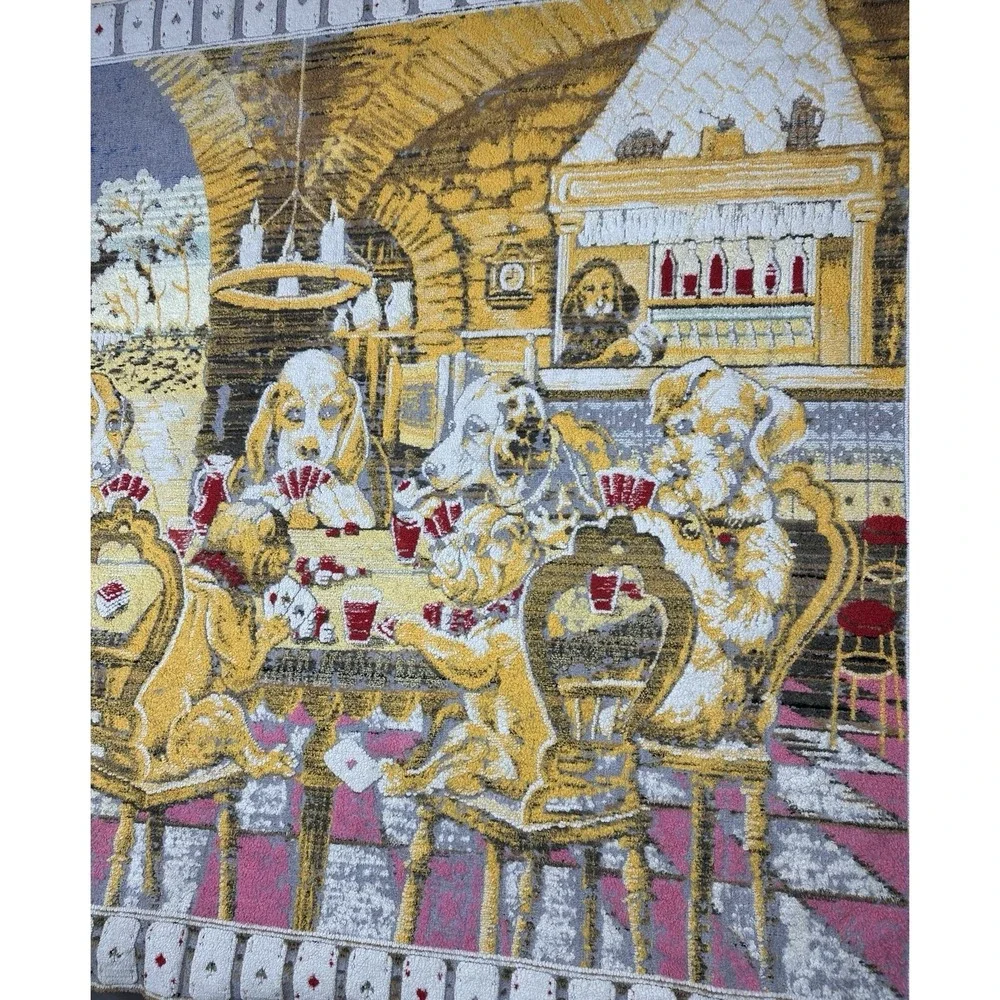 Vintage Dogs Playing Poker Tapestry Blanket Throw Cards Bar Scene 57x46 Vtg